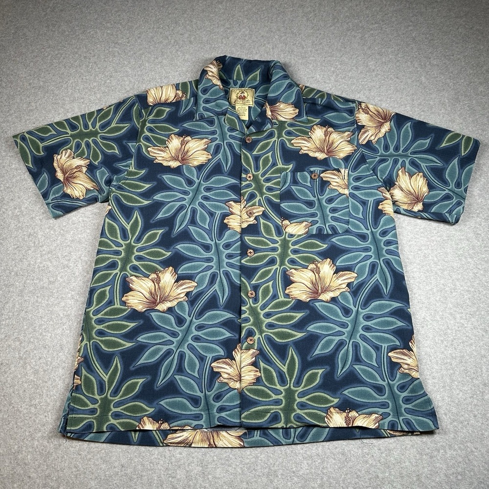 Vintage Joe‎ Marlin Hawaiian Aloha Shirt Large Blue Hibiscus Floral Rayon Blend